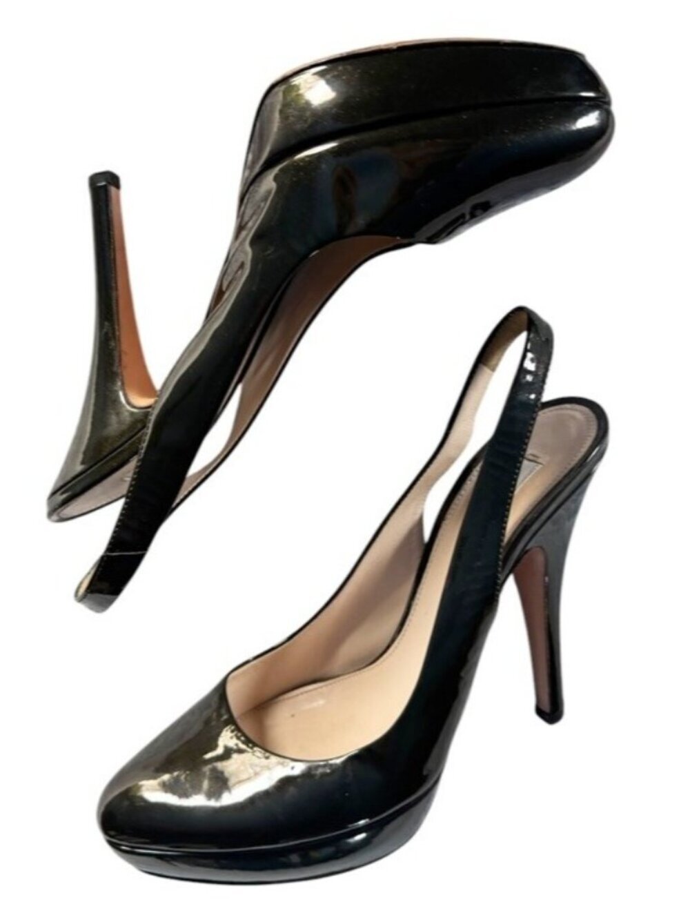 Prada Womens Sz 38.5 Olive Green Patent Leather Platform Slingback  Heels Sz 8 - Picture 8 of 11